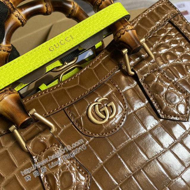 Gucci新款女包 古馳鱷魚紋牛皮竹節包 竹節提手雙G配件 Gucci小號托特包 660195  ydg3300